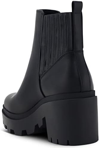 Soda Women's Ankle Boots Slip on Chunky Block Mid Heel Elastic Panel Casual Chelsea Western Booties - (Black PU) - 7.5 | Image 5