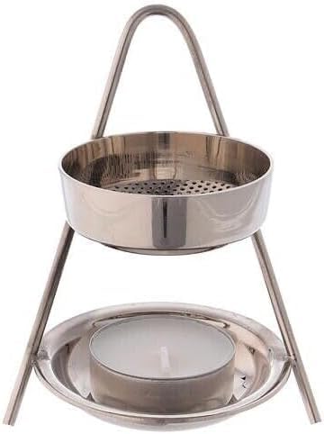 BishtHub Incense Burner with 1 Tealight Candle Incense Holder Silver Brass Plated Incense Censor for Home Fragrance- 4 Inch Height