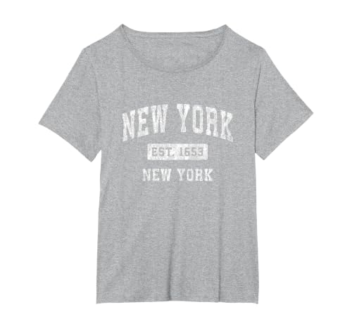 New York New York NY Vintage Established Sports Design T-Shirt, Women's Plus, Heather Grey, 6X