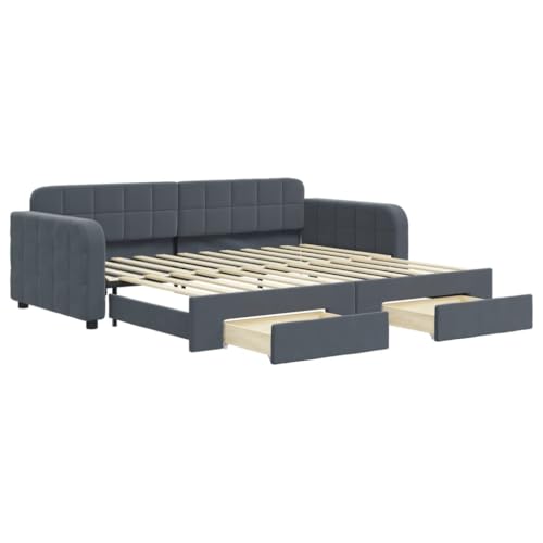 vidaXL Tagesbett, Ausziehbar Schlafsofa mit Schubladen, Bettsofa Gästebett für Schlafzimmer Wohnzimmer, Bett Sofa Ausziehbett, Dunkelgrau 90x200 cm Samt