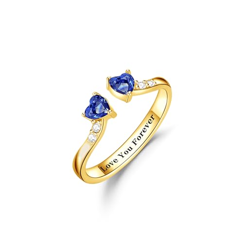 Dainty Promise Rings for Her 2 Birthstone Adjustable Rings for Women Sister Anniversary Birthday Gifts for Women Her Jewelry Valentines Day Gifts 09-0