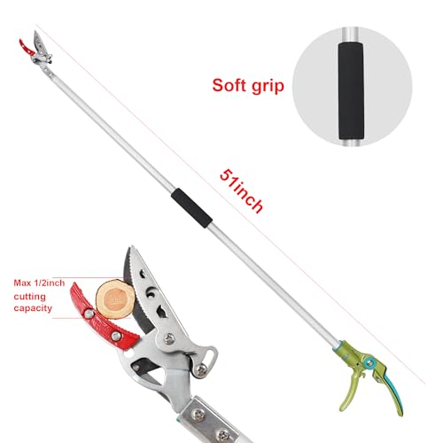 GARTOL Cut & Hold Pole Pruner, 4.2 FT Lightweight Fruit Picker with 180° Rotating Handle, SK5 Steel Blade Cuts up to 1/2 Inch, Long Reach Garden Tree Trimmer & Branch Cutter for Shrubs, Bushes by GARTOL - Image 2