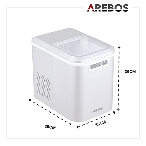 Arebos Eiswürfelmaschine | Ice Cube Maker | 12 kg / 24 h | 10-15 Minuten Produktionszeit | 2 Eiswürfel-Größen | 2,2 Liter Wassertank | Eiswürfelbereiter | Leise | Selbstreinigungsfunktion | Schwarz – Bild 8