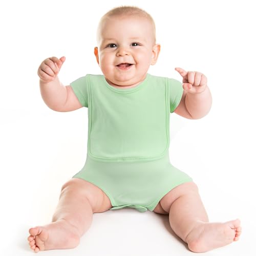 Hillban 24 Pcs Unisex Cotton Short Sleeve Bodysuits Baby Bibs Set for Baby Shower4