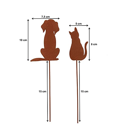 UNUS Garden Hund und Katze Gartenstecker 2er Set, Gartendeko Rostoptik, Roststecker aus Edelrost Metall, Rost Deko für Garten Terrasse Balkon Blumentopf