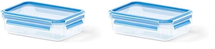 Emsa 508539 Clip & Close | Rechteckige Frischhaltedose | mit Deckel | 0.8 Liter | Transparent/Blau (Packung mit 2)