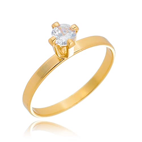 Anel Solitário de Noivado Banhado a Ouro 18k Pedra Zircônia Cristal (19)