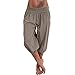 Pantalon 3/4 Boutonné en Coton Et Lin pour Femme Pantalon De Sport à Taille éLastique Capris De DéContractéS à Jambes Larges Et Amples (XL,Gris)