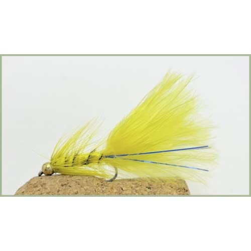 Trout flies, 6 Pack of Goldhead Yellow Blue Flash Damsel - Size 10