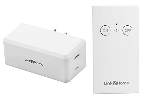 Link2Home Wireless Remote Control Outlet Light Switch, 100 ft range, Compact Side Plug. Switch ON/OFF Household Appliances. FCC CSA Certified, White (1 Outlet, 1 Remote).