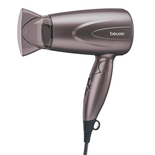 Sèche-cheveux compact Beurer HC 17 pliable 1300W gris satin idéal pour se sécher au quotidien