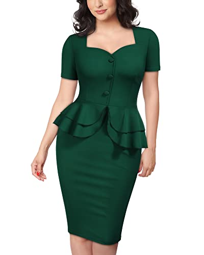 AISIZE Women's 1940s Vintage Square Peplum Bodycon Cocktail Dress