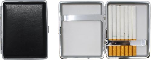 Set of 2 Metal-Plated 100s Leather Cigarette Case & Stash Box (Buffalo Black)