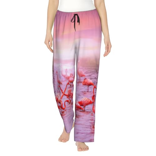 Pantalon de pyjama flamants roses pour femme en polyester doux