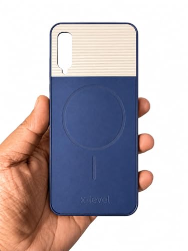 Image of Bintage Mac Safe Design Hard Slim Back Case | Soft Border Camera Protect | Dual PU Leather Finish Back Cover Compatible for Samsung Galaxy A50 4G - Royal Blue