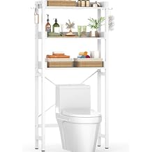 Ecoprsio Over-The-Toilet Storage Rack, 3-Tier Bathroom Organizer Shelf Over Toilet, Freestanding Space Saver Toilet Stands with 4 Hooks, White