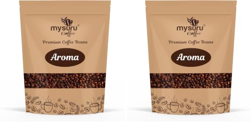 Image of MYSURU COFFEE Premium Whole Roasted Beans [250g - AROMA] | Pure Arabica - 70% | Robusta - 30% | Cafe Blend Medium Roast Fresh Single Origin Coffee (Pack of 2)