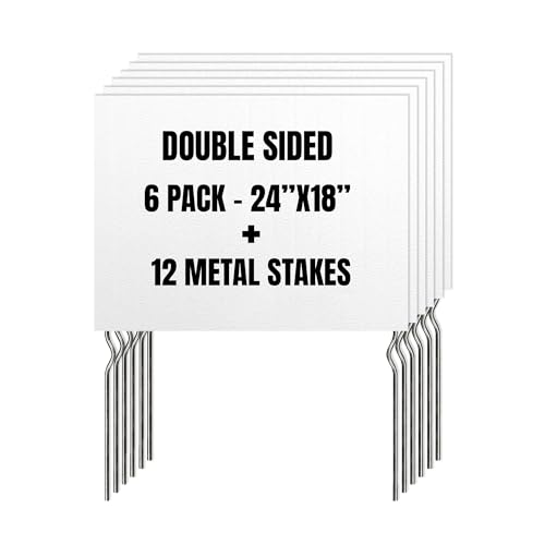 Blank Yard Sign with Metal Stakes (24”x18”) – Heavy-Duty, Weather-Resistant, Ideal for Custom Messages, Business Promotions, Political Campaigns, Events & More | Made in USA (6 Pack)