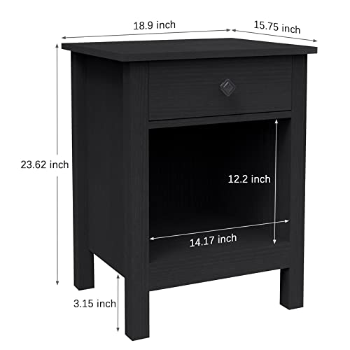 Bigbiglife Nightstands Set Of 2, Black End Tables, Side Tables With Drawer, Classical Wooden Bedside Tables For Bedroom #TOP2