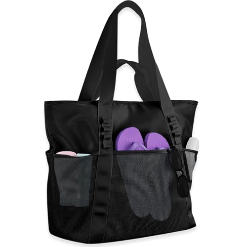 Beach Bags Pool Bags for Women, Waterproof Sandproof Beach Tote Bag with Zipper, Large Tote Bag for Gym Vacation Pool