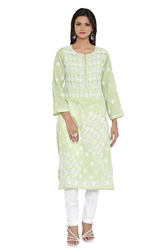 Image of Ada Women's Cotton Regular Fit Tunic Hand Embroidered Lucknowi Chikankari Ethnic Wear Kurta Kurti A130717