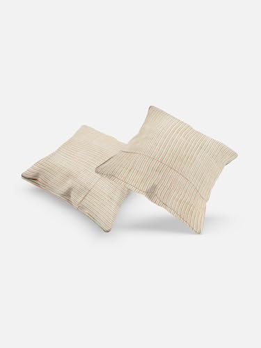 Image of Marudhyan Hand Block Printed Cushion Cover Set | Cushions Cover for Home & Office | 100% Cotton Fabric | Size - 16 x 16 Inches | Pack of 2 Cushion Covers | Color - White