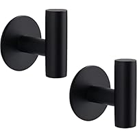 YUET 2 Pcs Bathroom Towel Hook Self Adhesive,Stick on Metal Coat Hooks Robe Hook SUS 304 Stainless Steel Heavy Duty Door Hanger Clothes Closet Sponges Holder No Drill for Bathroom Hotel (Matte Black)