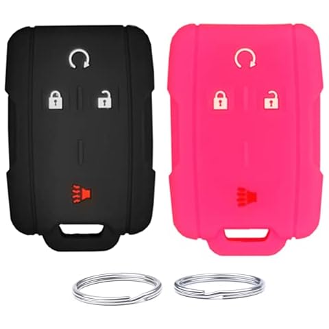 UOKEY Keyless Remote Key Fob Protector Cover fit for Chevy Chevrolet Colorado Silverado Suburban Tahoe GMC Canyon Sierra Yukon XL Cadillac Buick Enclave M3N-32337100(4 Buttons) (Black+Rose red) Cover