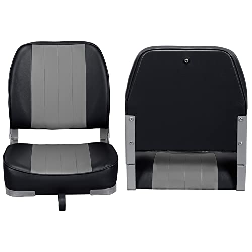 Leader Accessories A Pair Of Low Back Folding Fishing Boat Seat (2 Seats) (Black/Charcoal) #TOP1