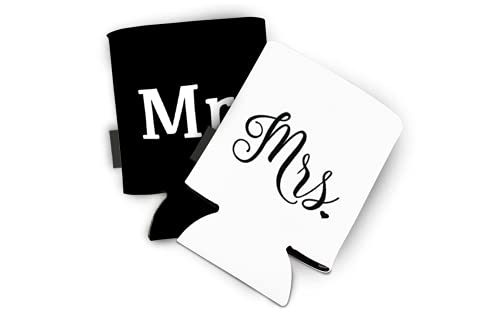 Pretty Robes Mr. and Mrs. Can Coolers Couples Collapsible Bottle and Can Sleeves Insulator Couples Can Cooler Set for Wedding, Engagement, Anniversary, Bridal Showers - Thumbnail 2
