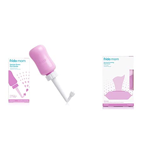 Image of Bundle of Frida Mom Witch Hazel Perineal Cooling Pad Liners (24ct) + Frida Mom Upside Down Peri Bottle for Postpartum Care