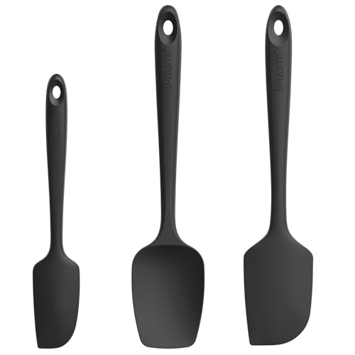 U-Taste Silicone Spatula Set of 3: 250 ℃ Heat-Resistant Rubber Bowl Scraper, Seamless Food Grade Flexible Kitchen Utensils for Cooking Baking Mixing & for Nonstick Cookware (Black)