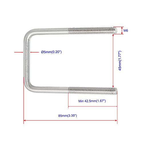 Image of Square U-Bolt 1.77 inch(45mm) Inner Width U Bolts Brackets 304 Stainless Steel M6 with Nut, Plate, Washer for Car /RV /Trailer Bumper,2 Sets