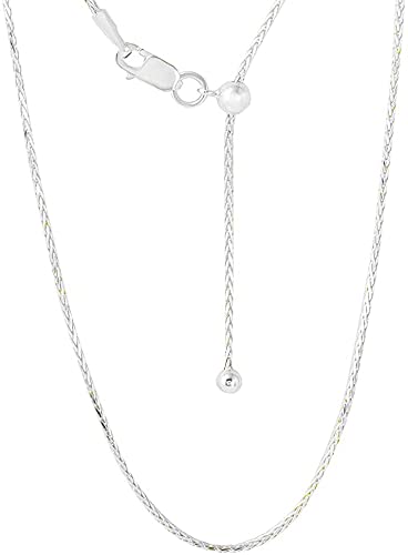 Savlano 925 Sterling Silver Solid 1.0Mm Franco Square Box Adjustable Bolo 14-24 Inch Chain Necklace For Women & Girls - Made In Italy Comes With A Gift Box (White) #TOP6