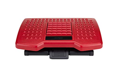 Mind Reader Adjustable Height Foot Rest with Rollers for Massage, Red