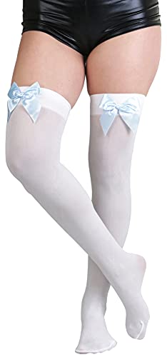 Image of ToBeInStyle Women's Opaque Long Thigh High Stockings w /Decorative Front Satin Bow