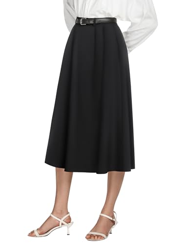 Women's High Waisted Midi Skirts Business Casual Flare Dressy Work A Line Pleated Skirt with Pockets2