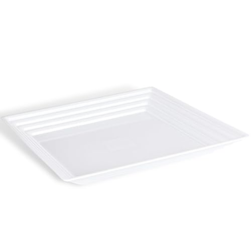 Blue Sky Bandeja cuadrada de plástico blanco nivelado  12 x 12, 1 unidad - Plato de fiesta elegante y duradero