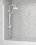 Mampara Bañera Puerta Abatible Cristal Templado 6mm con Antical Transparente | Biombo de Bañera con Rango Movimiento 180º y Reversible | Perfilería Blanco 85x150cm