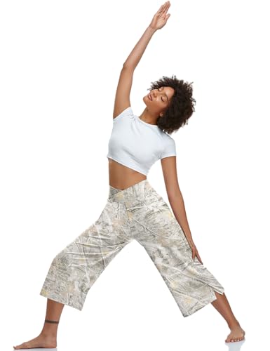 Image of TARSE Womens Casual Wide Leg Yoga Capris Crossover High Waist Capri Pants Loose Soft Pajama Pockets Sweatpants