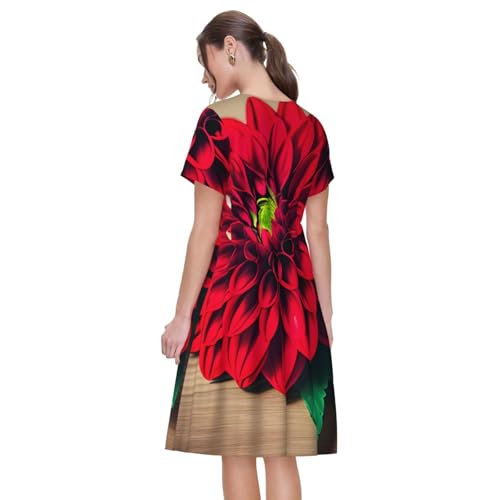 Robe midi d'été rétro à fleurs rouges pour femme - 5