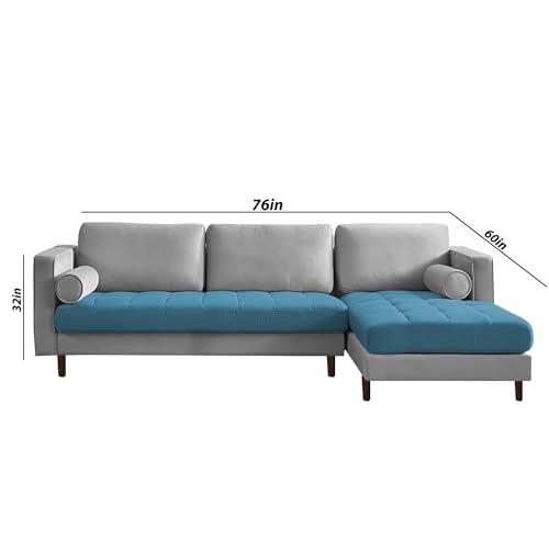 Image of Lezra RHS 4 Seater L Shape Sofa Set for Living Room (Turquise Grey Fabric) Premium Fabric Sofa