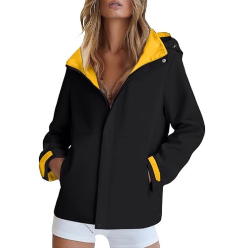 MJGkhiy Veste De Pluie Femme Randonnée Coupe-Vent Veste Imperméable À Capuche Sport Léger Trench Grande Taille Voyage Softshell Camping Veste Course, Noir , XL