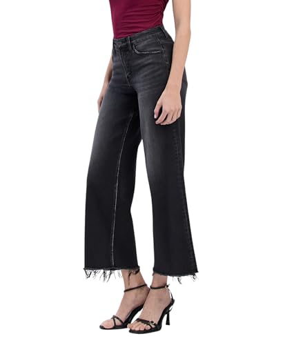 Flying Monkey High Rise Frayed Hem Ankle Wide Jeans F58404