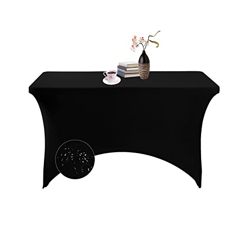 eccwai Spandex 4ft Waterproof Table Cover for Party,Wedding, Banquet, and Events(Black)