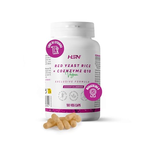 HSN Levadura de Arroz Rojo + Coenzima Q10 | 180 Cápsulas Vegetales | Contenido Libre de citrinina y otras micotoxinas | No-GMO, Vegano, Sin Gluten