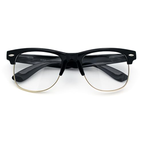 SA106 Mens Hipster Half Horn Rim Clear Lens Geek Fashion Eyeglasses Black Gold - Clear