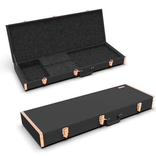 Renoster Electric Guitar Hard Case with Lock, For Fender Ibanez ESP PRS and Standard Size Guitar, Interior Accessory Compartment (Bass Guitar Case+Stand+String+Cable+Picks, Black-Bass) by Generic - Used condition - US$85.92