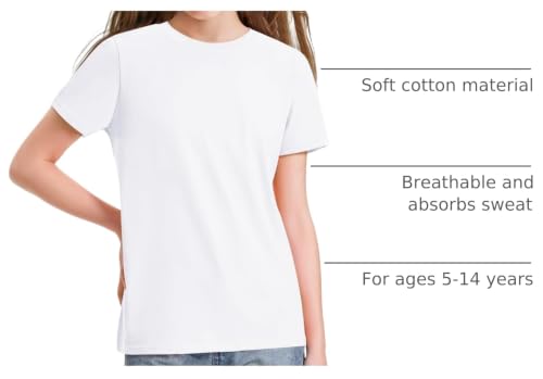 Image of KEREDA Girls Shirts Short Sleeve Soft Cotton T-Shirts Plain Tops for Kids
