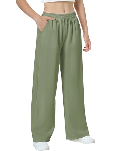 Image of EXARUS 3 Pack Girls Wide Leg Pants Flowy Linen Teen Casual Loose Baggy